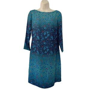 Marchesa Voyage Woman's Size 2 Blue Green Red Floral Long Sleeve Sheath Dress
